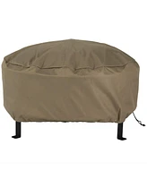 Round Outdoor Fire Pit Cover - Heavy-Duty 300D Polyester and Pvc with Drawstring Closure - Khaki