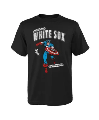 Big Boys and Girls Black Chicago White Sox Team Captain America Marvel T-shirt