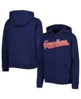 Big Boys and Girls Navy Cleveland Guardians Wordmark Full-Zip Fleece Hoodie