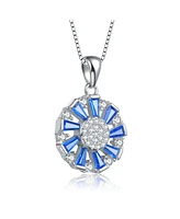 Genevive Sterling Silver Round and Baguette colored Cubic Zirconia Wreath Pendant Necklace