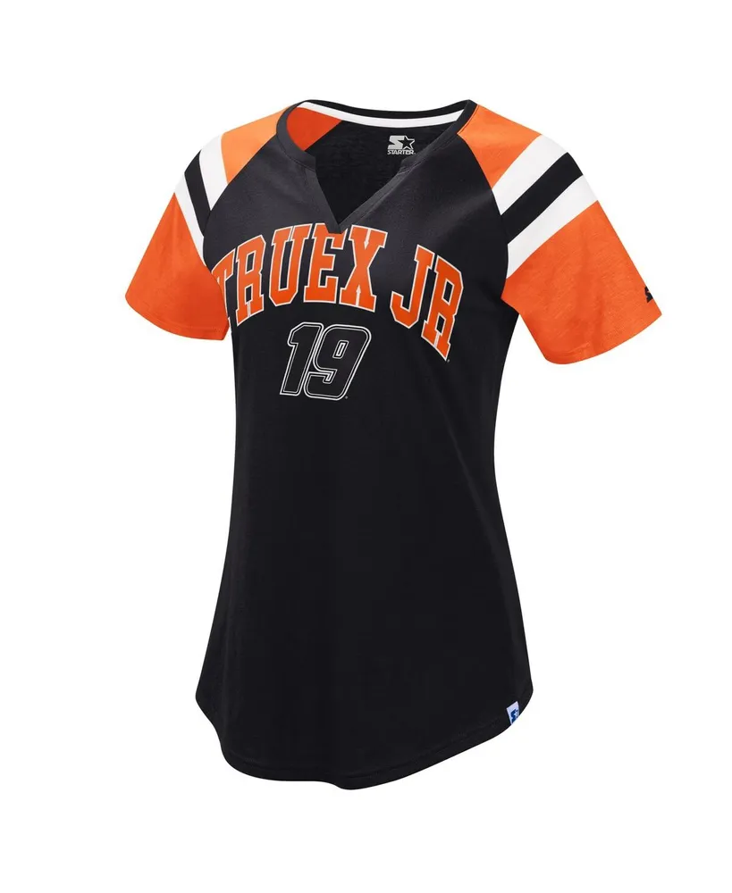 Women's Starter Black, Orange Martin Truex Jr Game On Notch V-Neck T-shirt