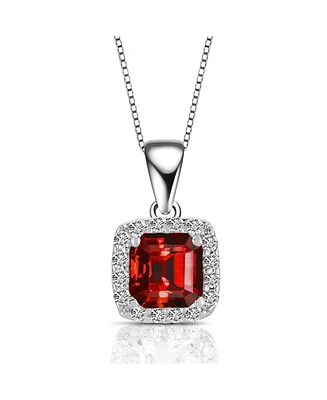 Genevive Sterling Silver White Gold Plating Cubic Zirconia Asscher Cut Drop Pendant