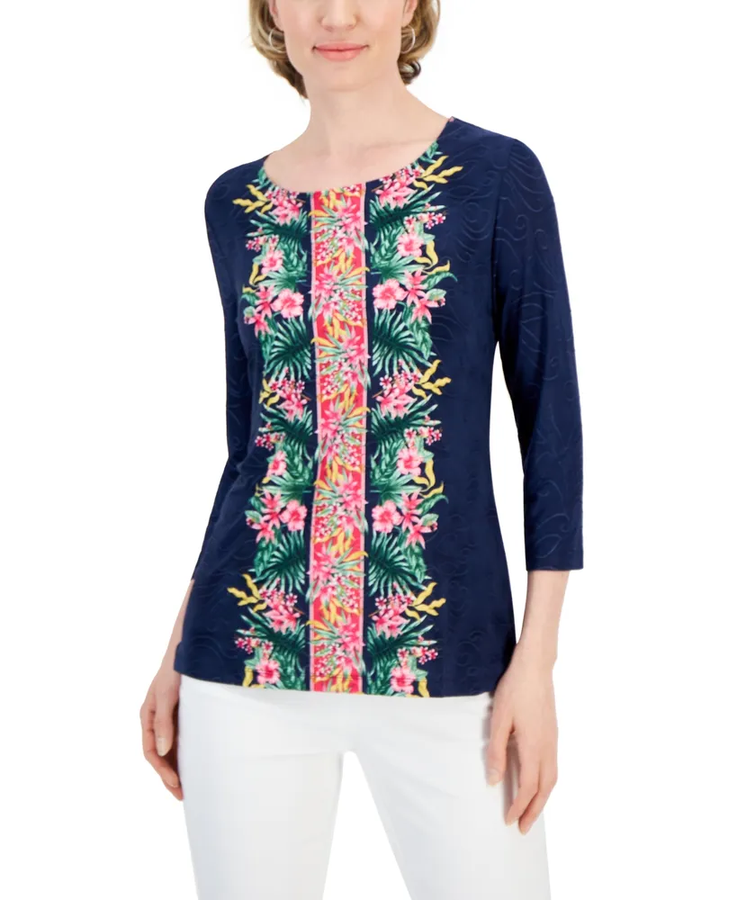 Jm Collection Women's Tropical Runway Jacquard Top, Created for