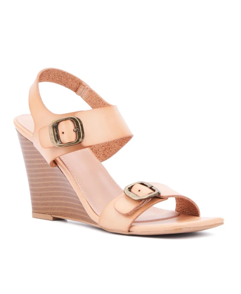 Velma Women's 2 Band Buckle Wedge Sandals