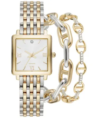 Jessica Carlyle Women's Two-Tone Bracelet Watch 28mm Gift Set