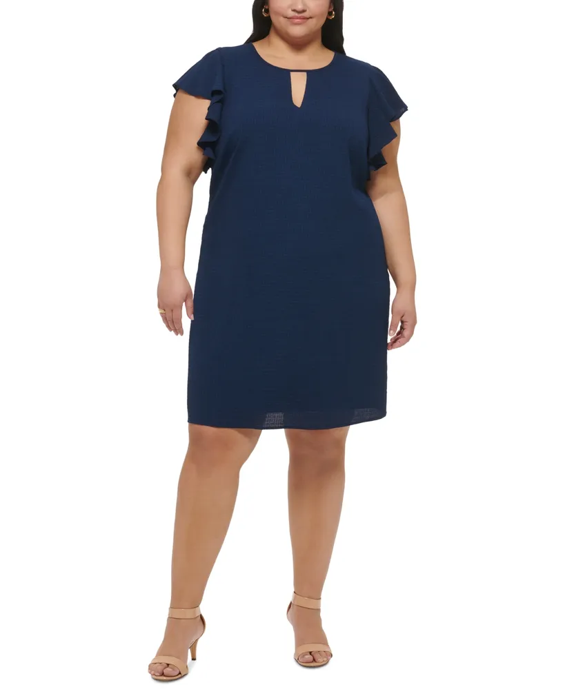 Jessica Howard Plus Size Seersucker Keyhole A-Line Dress