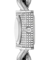 Michael Kors Women's Mk Chain Lock Quartz Three-Hand Silver-Tone Stainless Steel Watch 25mm