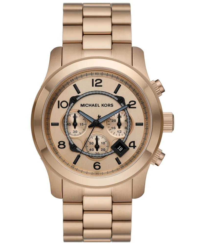 Michael Kors Unisex Runway Quartz Chronograph Beige Gold-Tone Stainless Steel Watch 45mm