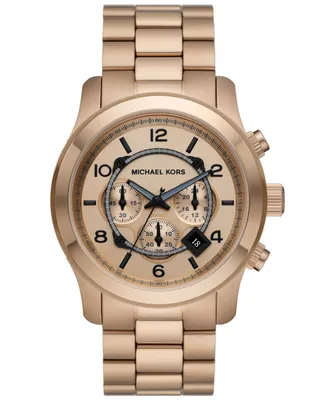 Michael Kors Unisex Runway Quartz Chronograph Beige Gold-Tone Stainless Steel Watch 45mm