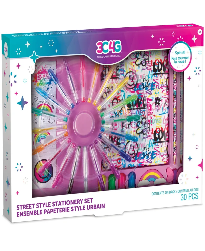 3C4G: Street Style Stationery 30 Piece Set, Make It Real, Teens Tweens Girls, 160 Page Lined Journal, 20 Mini Gel Pens, 2 Erasers, 2 Colored Pencils,