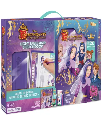 Disney Descendants Royal Wedding Light Table Sketchbook 9 Piece Set, Make It Real, Stickers Coloring Pencils, Lights Up For Easy Tracing, Draw Sketch