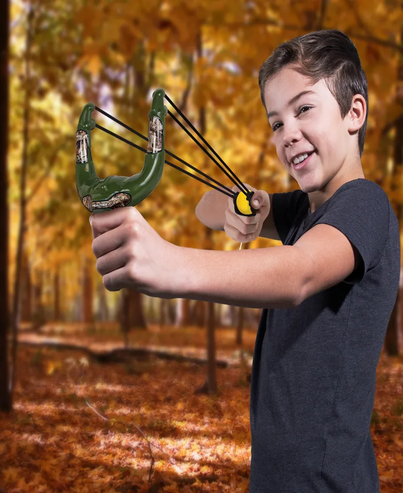 Realtree Nkok Handheld Slingshot Set Green 25037 includes 6 Foam Balls 3 Can Targets, Toy Slingshot Shoots Up To 30', Officially Licensed