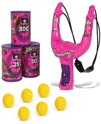 Realtree Nkok Handheld Slingshot Set Pink 25038 includes 6 Foam Balls 3 Can Targets, Toy Slingshot Shoots Upto 30', Officially Licensed