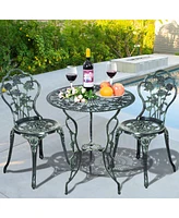 Costway Patio Furniture Cast Aluminum Rose Design Bistro Set