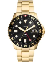 Fossil Men's Fossil Blue Gmt Gold Tone Stainless Steel Watch, 46mm
