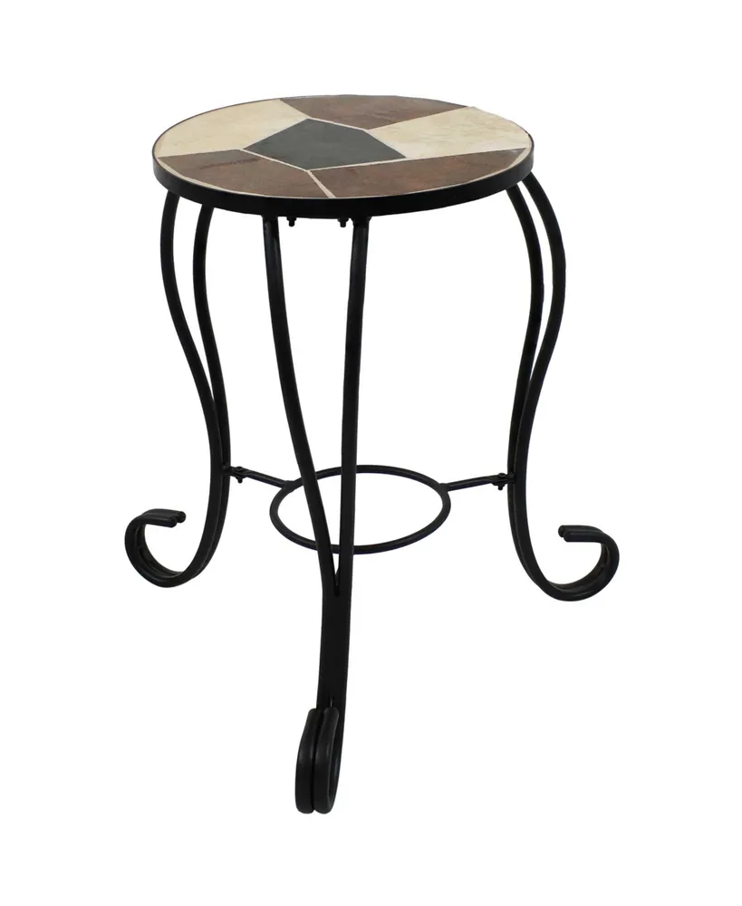 Sunnydaze Decor 12.75 in Mosaic Ceramic Tile Round Patio Side Table Plant Stand