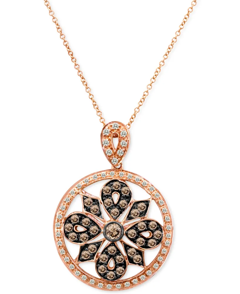 Le Vian Chocolate Diamond (5/8 ct. t.w.) & Vanilla Diamond (1/4 ct. t.w.) Mandala 18" Pendant Necklace in 14k Rose Gold