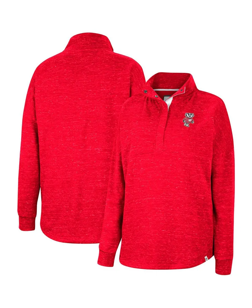 Women's Colosseum Red Wisconsin Badgers Natalie Speckled Quarter-Snap Top