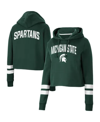 Women's Colosseum Green Michigan State Spartans Throwback Stripe Cropped Pullover Hoodie