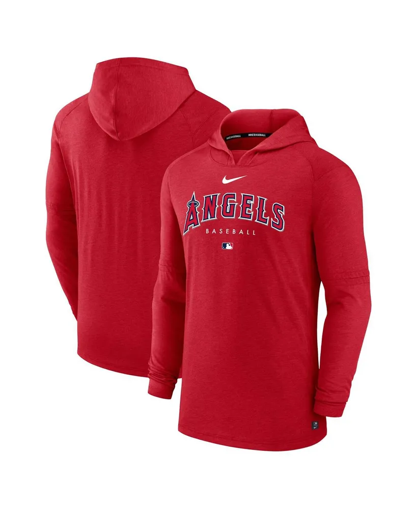 Men's Nike Heather Red Los Angeles Angels Authentic Collection Early Work Tri-Blend Performance Pullover Hoodie