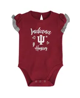 Girls Newborn and Infant Crimson, Heather Gray Indiana Hoosiers Too Much Love Two-Piece Bodysuit Set