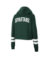 Women's Colosseum Green Michigan State Spartans Throwback Stripe Cropped Pullover Hoodie