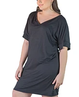 24seven Comfort Apparel Plus Loose Fit V-Neck T Shirt Dress