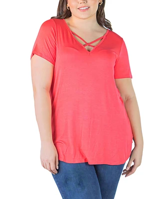 24seven Comfort Apparel Plus V-neck T-shirt Tunic Top