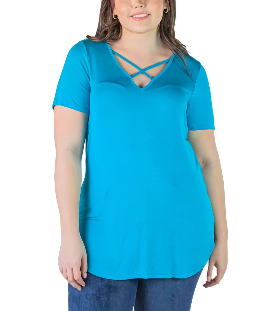 24seven Comfort Apparel Plus Size V-neck T-shirt Tunic Top