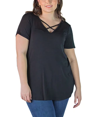 24seven Comfort Apparel Plus V-neck T-shirt Tunic Top
