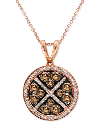 Le Vian Chocolate Diamond (1-1/10 ct. t.w.) & Vanilla Diamond (1/3 ct. t.w.) Halo Cluster 18" Pendant Necklace in 14k Rose Gold