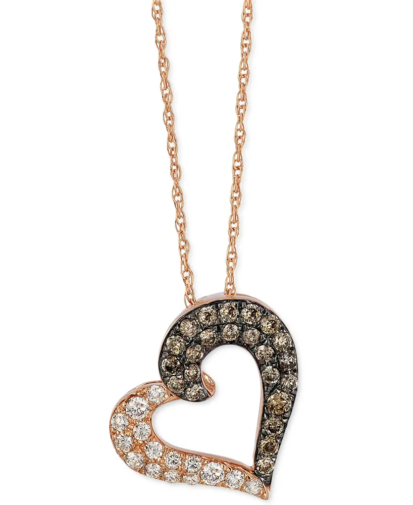 Le Vian Chocolate Diamond (1/6 ct. t.w.) & Vanilla Diamond (1/8 ct. t.w.) Heart 18" Pendant Necklace in 14k Rose Gold