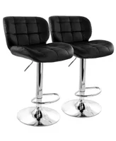 Elama 2 Piece Adjustable Faux Leather Tufted Bar Stool in Black with Chrome Base