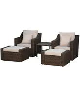 Outsunny 5-Piece Pe Rattan Outdoor Patio Armchair Set with 2 Chairs, 2 Ottomans, Coffee Table Conversation Set, & Durable Build, Beige