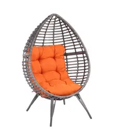 Outsunny Egg Chair w/ Soft Cushion, Teardrop Cuddle Seat, Outdoor / Indoor, Pe Plastic Rattan Furniture, Adjustable Height, Orange