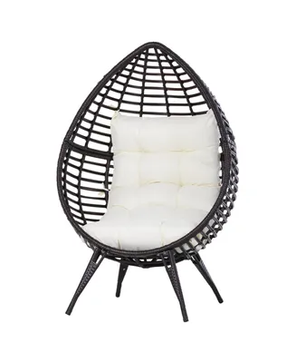 Outsunny Egg Chair w/ Soft Cushion, Teardrop Cuddle Seat, Outdoor / Indoor, Pe Plastic Rattan Furniture, Adjustable Height