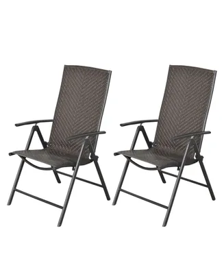 Outsunny Set of 2 Rattan Wicker Patio Dining Chairs with Backrest Adjustable and Folding Design, Outdoor Recliner Set for Garden, Backyard, Lawn, Balc
