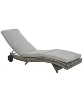 Outsunny Patio Wicker Cushioned Chaise Lounge Chair, Outdoor Pe Rattan Sun lounger w/ 5-Level Adjustable Backrest & 2 Wheels for Easy Movement, Grey