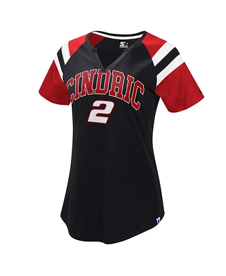 Women's Starter Black, Red Austin Cindric Game On Notch V-Neck T-shirt
