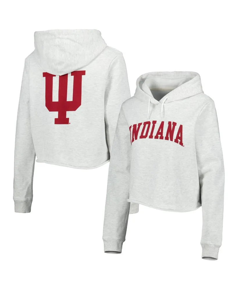 Women's League Collegiate Wear Ash Indiana Hoosiers 2-Hit 1636 Cropped Pullover Hoodie