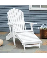 Outsunny Folding Adirondack Chair with Pull Out Ottoman, Outdoor Fir Wood Fire Pit Chair with Footrest, Porch Fanback Lounge for Patio, Poolside Lawn
