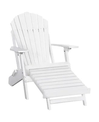 Outsunny Folding Adirondack Chair with Pull Out Ottoman, Outdoor Fir Wood Fire Pit Chair with Footrest, Porch Fanback Lounge for Patio, Poolside Lawn