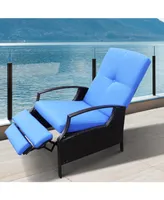 Outsunny Rattan Adjustable Recliner Chair with Hand-Woven All-Weather Wicker for Patio, Outdoor, Garden, Poolside, Blue