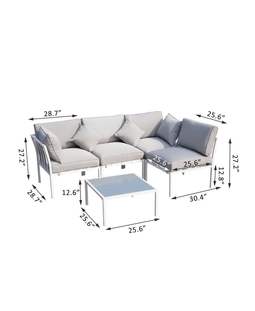 Outsunny 5 Piece Outdoor Furniture Patio Conversation Seating Set, 2 Sofa Chairs, & Coffee Table, White