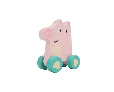 Leo & Friends Wooden Little Pig Vehicle Toy, Perfect Christmas or Birthday Present