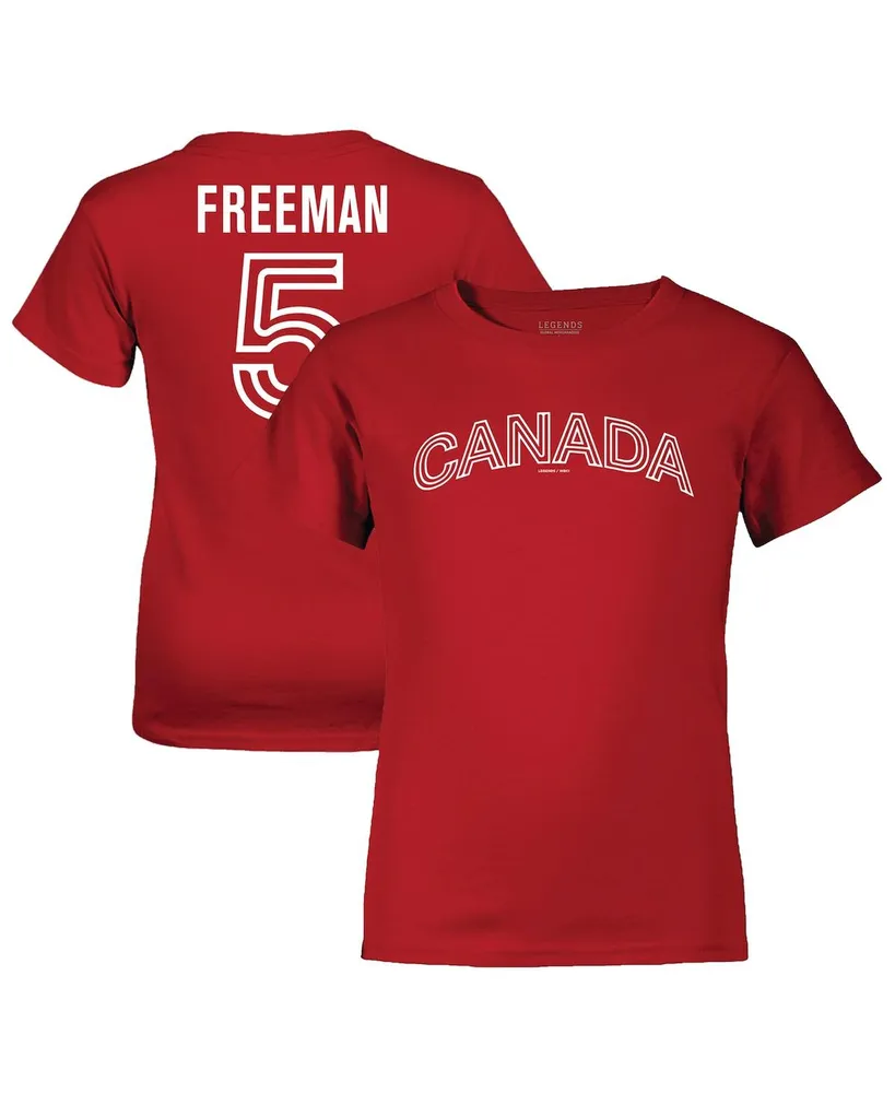 Big Boys and Girls Legends Freddie Freeman Red Canada Baseball 2023 World Baseball Classic Name and Number T-shirt