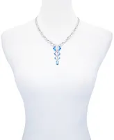 Vince Camuto Imitation Light Sapphire Epoxy Pendant Silver-Tone Thick Snake Chain Necklace