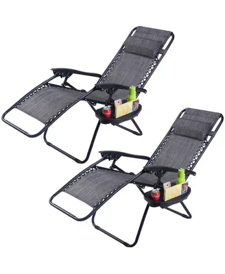 2PC Folding Zero Gravity Reclining Lounge Chairs Beach Patio W/Utility Tray