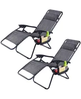 Costway 2PC Folding Zero Gravity Reclining Lounge Chairs Beach Patio W/Utility Tray