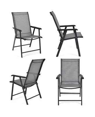 Costway Set of 4 Outdoor Patio Folding Chairs Camping Deck Garden Pool Beach W/Armrest